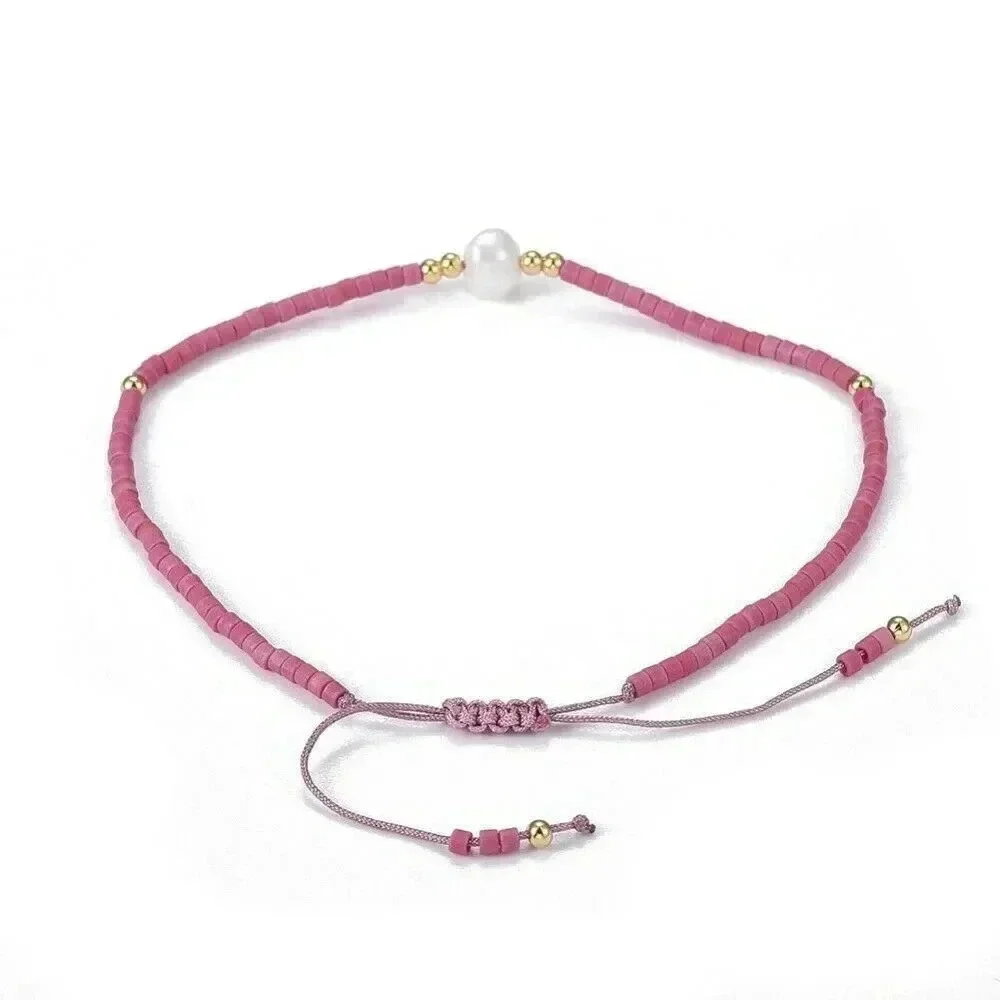Handcrafted Real Freshwater Pearl Camellia Rose Japanese Glass Beads Bracelet